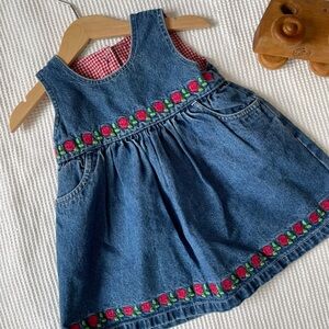 Vintage Denim Dress with Floral Embroidery